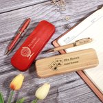 Personalised Engraved Teacher Subject Pattern Wooden Ballpoint Pen and Case Set with Name and Text Teacher's Day Graduation Gift for Teachers