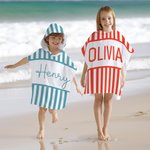 Personalisierte Multicolor Stripe Quick Dry Oversized Kid Hooded Beach Towel mit Namen Beach Party Travel Vacation Geburtstag Geschenk für Kinder