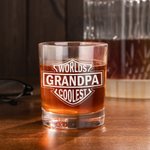 Personalized Worlds Coolest Shield Whiskey Rock Glass with Engraved Nickname and Slate Coaster Father's Day Birthday Gift for Dad Grandpa
