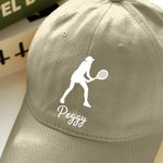 Personalised Tennis Player Silhouette Sport Baseball Hat with Name Birthday Holiday Gift for Kids Adults Tennis Lovers