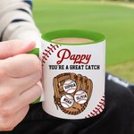 Personalised You Are A Great Catch Baseball Design 11 oz Ceramic Coffee Mug with 1-8 Names Home Decor Game Day Birthday Gift for Family Baseball Lover