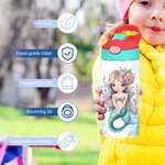 Personalisierte Fantasy Meerjungfrau Prinzessin 12 oz isolierte Wasserflasche mit Silikon-Strohhalm und Spill-Proof-Deckel zurück zu Schule Geburtstag Geschenk für Mädchen