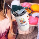 Personalized Floral Yarn Basket Name 10 oz Wine Tumbler with Leakproof Lid and Straw Birthday Gift for Crocheter Knitting Lovers