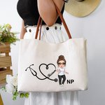 Personalizzato Cartoon Character Stethoscope Canvas Large Tote Bag con nome e titolo Apprezzamento Nurse Week Regalo per medici infermieri personale medico