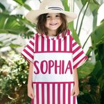 Personalisierte Multicolor Stripe Quick Dry Oversized Kid Hooded Beach Towel mit Namen Beach Party Travel Vacation Geburtstag Geschenk für Kinder