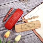 Personalized Engraved Name Text Wooden Ballpoint Pen and Case Set Work Stationery Birthday Anniversary Gift for Employee Colleague Boss