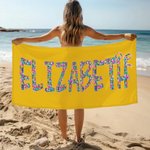 Personalized Multicolor Floral Name Quick Dry Oversized Beach Towel Summer Vacation Pool Party Gift for Women Swimming Lovers