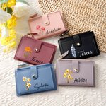 Personalised Birth Flower PU Leather Portable Wallet with Name and Card Holder Wedding Birthday Anniversary Gift for Women Girls