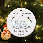 Personalized Cute Penguin Family Ceramic Ornament with 3-5 Names and Year Tree Decor Christmas Holiday Birthday Gift for Family Friends