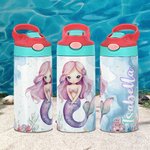 Personalisierte Fantasy Meerjungfrau Prinzessin 12 oz isolierte Wasserflasche mit Silikon-Strohhalm und Spill-Proof-Deckel zurück zu Schule Geburtstag Geschenk für Mädchen
