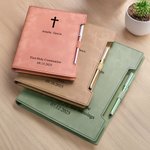 Gepersonaliseerd Communiekruis Naam Tekst Datum PU Leren Dagboek Notitieboekje met Pen en 160 Gelinieerde Pagina's Verjaardag Gebed Religieus Geschenk voor Christenen