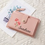 Personalised Birth Flower PU Leather Portable Wallet with Name and Card Holder Wedding Birthday Anniversary Gift for Women Girls