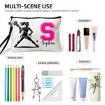 Henkilökohtainen Lacrosse Player siluetti Kosmeettinen laukku Initial nimi ja rannekorun Match päivä syntymäpäivälahja Lacrosse ystäville