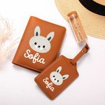 Personalized Cartoon Animals Multicolor PU Leather Passport Holder Luggage Tag Set with Name Travel Accessory Birthday Gift for Kid