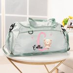 Personalized Cute Animal Ballerina Name Initial Travel Duffle Bag with Shoe Compartment and Shoulder Strap Birthday Team Gift for Ballet Lovers