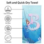 Personalized Fantasy Mermaid Strap Quick Drying Oversized Soft Beach Towel with Initial and Name Beach Party Holiday Gift for Girls Women