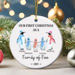 Personalized Cute Penguin Family Ceramic Ornament with 3-5 Names and Year Tree Decor Christmas Holiday Birthday Gift for Family Friends