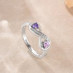 Henkilökohtainen Zirkoni Infinity Double Heart Birthstones Ring kaiverrettu nimet Ystävänpäivä Vuosipäivä Syntymäpäivä Lahja naisille