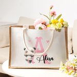 Personalizzato Animale carino Ballerina Borsa in iuta durevole con iniziale e nome Viaggio Regalo di compleanno essenziale per gli amanti del balletto