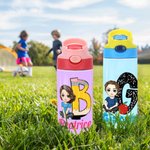 Borraccia con cannuccia personalizzata con nome personaggio cartone animato e designi diversi d'iniziale ritorna alla scuola regalo per ragazzi
