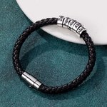 Bracelet Tressé en Cuir Personnalisé avec Nom et Icône Gravés Cadeau Anniversaire Fête des Pères pour Homme Femme Famille