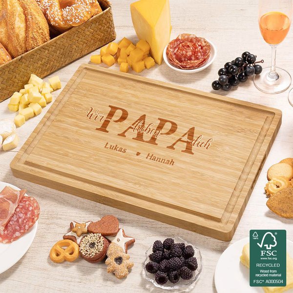 Personalisiertes Papa Wir Lieben Dich Schneidebrett aus FSC-Zertifiziertem Bambus mit Saftrille 1–12 Namen Text Gravur Vatertag Geschenk für Papa Opa