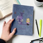 Taccuino A5/A6 in pelle PU personalizzato con personaggio fiore di nascita nome e iniziale kit scolastico regalo di compleanno per amici o famiglia