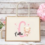Personalizzato Animale carino Ballerina Borsa in iuta durevole con iniziale e nome Viaggio Regalo di compleanno essenziale per gli amanti del balletto