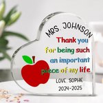 Plaque acrylique personnalisée Fleur Crayon Pomme Coeur avec Nom Texte et Date Cadeau d'appréciation de la rentrée des classes pour les enseignants