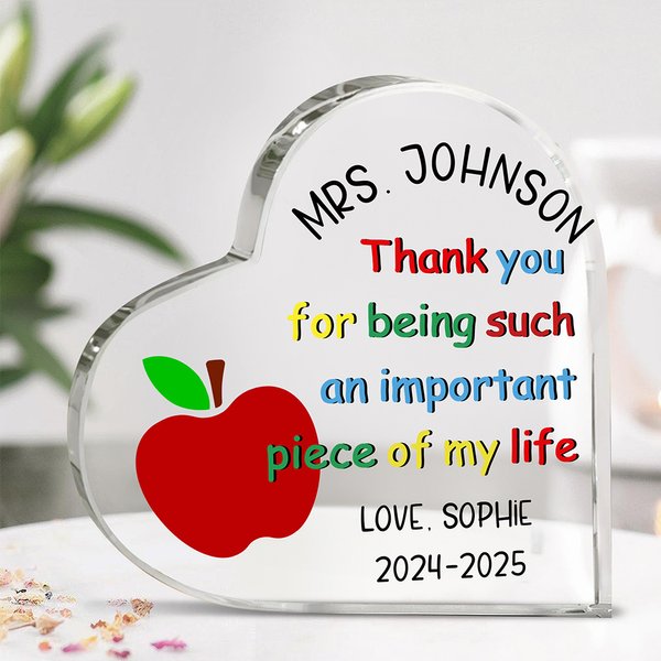 Plaque acrylique personnalisée Fleur Crayon Pomme Coeur avec Nom Texte et Date Cadeau d'appréciation de la rentrée des classes pour les enseignants