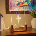 Personalized Multicolor Dancing Silhouette Acrylic LED Night Light with Wooden Base and Name Anniversary Birthday Gift for Dancers