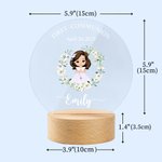 Personalisierte Kranz Cartoon Mädchen LED-Nachtlicht mit hölzernen Basis Name und Datum Erstkommunion Keepsake Taufe Geschenk für Goddaughter Mädchen