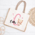 Personalizzato Animale carino Ballerina Borsa in iuta durevole con iniziale e nome Viaggio Regalo di compleanno essenziale per gli amanti del balletto