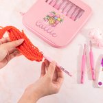 Personalized Floral Yarn Basket Name Crochet Hooks 8 Pcs Set with Storage Case and Scissors Birthday Gift for Crocheter