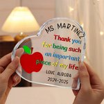 Plaque acrylique personnalisée Fleur Crayon Pomme Coeur avec Nom Texte et Date Cadeau d'appréciation de la rentrée des classes pour les enseignants