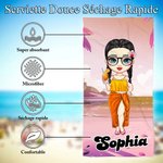 Serviette de Plage Personnalisée avec Personnage de Dessin Animé et Nom Accessoire Vacances d'Été Cadeau Anniversaire pour Femmes