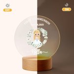 Personalisierte Kranz Cartoon Mädchen LED-Nachtlicht mit hölzernen Basis Name und Datum Erstkommunion Keepsake Taufe Geschenk für Goddaughter Mädchen
