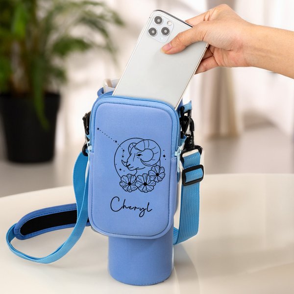 Bolsa personalizada con nombre de signo del zodiaco para botella de agua de 40 oz Stanley Tumbler con correa ajustable y bolsa Cumpleaños Regalo de graduación para las mujeres