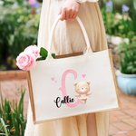 Personalizzato Animale carino Ballerina Borsa in iuta durevole con iniziale e nome Viaggio Regalo di compleanno essenziale per gli amanti del balletto