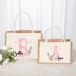 Personalizzato Animale carino Ballerina Borsa in iuta durevole con iniziale e nome Viaggio Regalo di compleanno essenziale per gli amanti del balletto