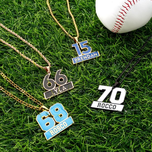 Personalized Sporty Number Necklace with Name Birthday Anniversary Game Day Gift for Family Friends Sports Fans