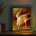 Personalized Multicolor Dancing Silhouette Acrylic LED Night Light with Wooden Base and Name Anniversary Birthday Gift for Dancers
