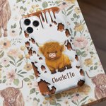 Funda personalizada de doble capa para iPhone con nombre Vaca de las Tierras Altas Regalo de cumpleaños para los amantes de las vacas de las Tierras Altas