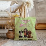 Personalized 3D Cartoon Character and 1-4 Dogs Multicolor Canvas Bag with Name Anniversary Birthday Gift for Friends Family Pet Lovers
