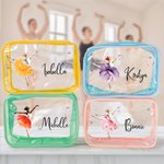 Personalized Dancer Birth Flower Design Waterproof Clear Makeup Bag with Name Travel Essentials Birthday Gift for Women Dance Lovers