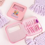 Personalized Floral Yarn Basket Name Crochet Hooks 8 Pcs Set with Storage Case and Scissors Birthday Gift for Crocheter