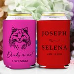 Henkilökohtainen monivärinen koira kissa linja piirustus voi jäähdytin hihan nimi ja päivämäärä häät puolue syntymäpäivä lahja lemmikkieläinten ystäville oluen ystäville