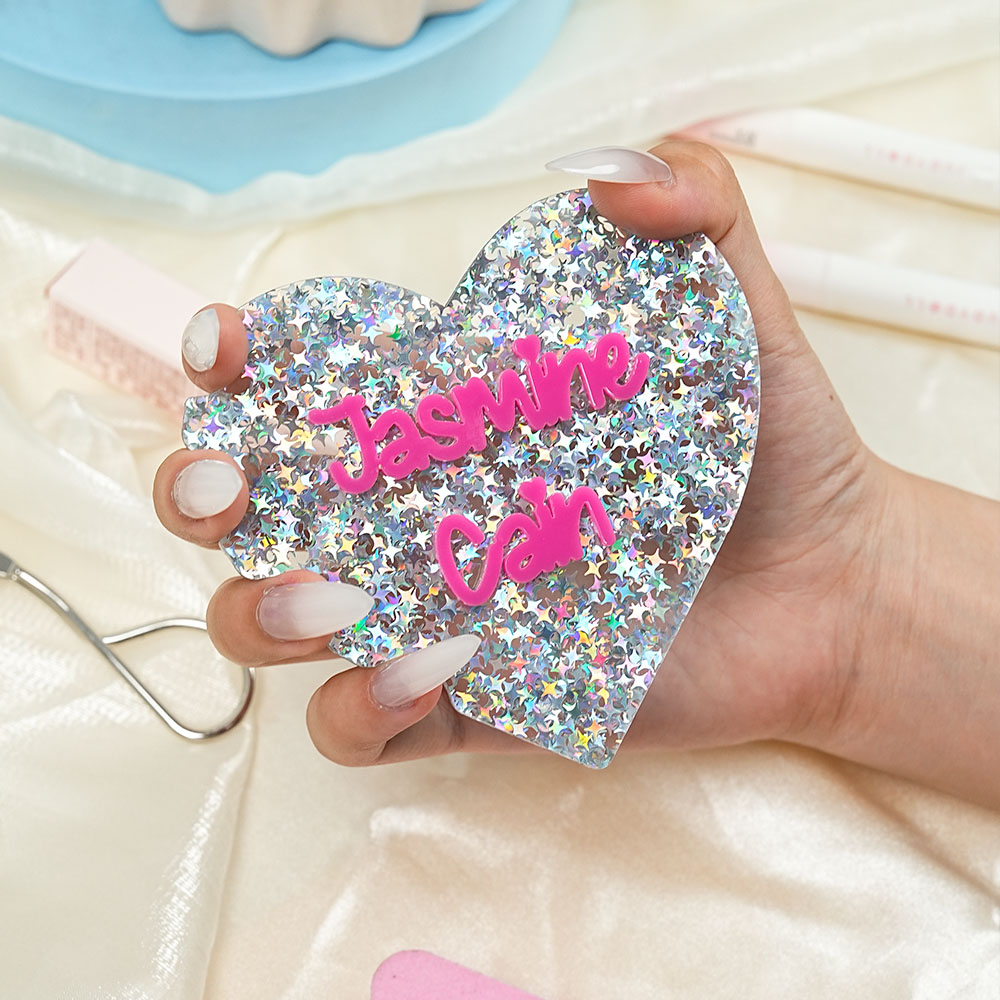 Miroir Personnalisé Paillettes Coeur Acrylique Nail Art Disc avec Texte Social Media Photo Display Beauty Salon Opening Gift for Manicurists Nail Artists