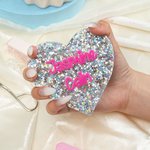 Personalized Mirror Glitter Heart Acrylic Nail Art Disc with Text Social Media Photo Display Beauty Salon Opening Gift for Manicurists Nail Artists