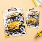 Personalised Erasable Cartoon Graffiti School Bus Acrylic Clipboard with Text Hard Work Gratitude Birthday Gift for School Bus Driver Staff